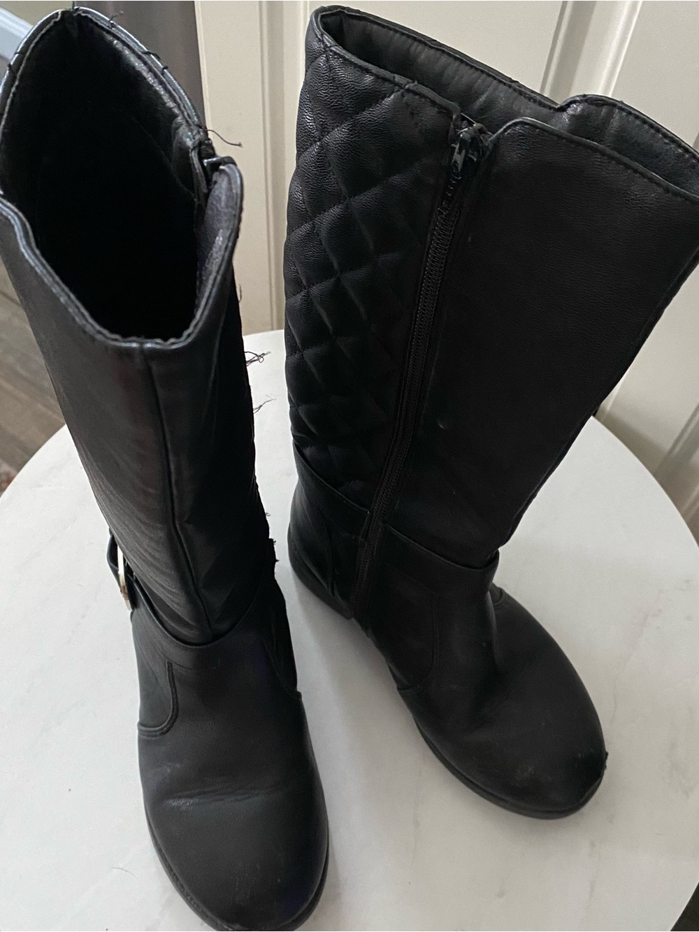 Oh Black Quilted Knee-High Zip Riding Boots